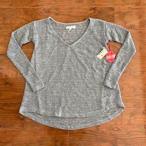 NWT Aeropostale Gray Sparkly Sheer Long Sleeve V Neck Sweater Shrug Top Shirt